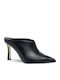 Leather Mules with Thin Heel in Black Colour