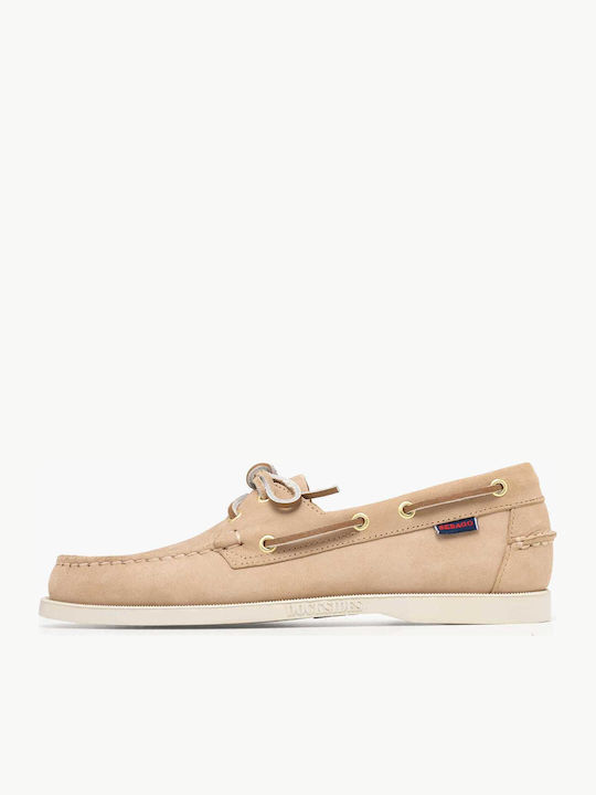 Leather Men's Boat Shoes in Beige Colour