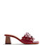 Leather Mules with Low Heel in Red Colour