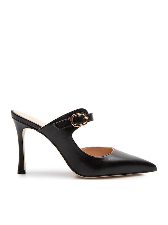 Leather Mules With Heel In Black Colour