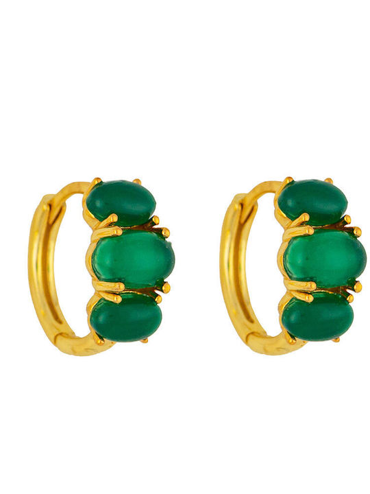 Excite-Fashion Silver Gold Plated Hoop Earrings with Green Stones