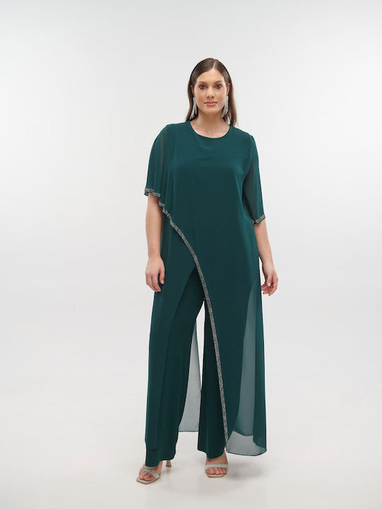 Velur Damen Overall Jumpsuit Smaragd Grün
