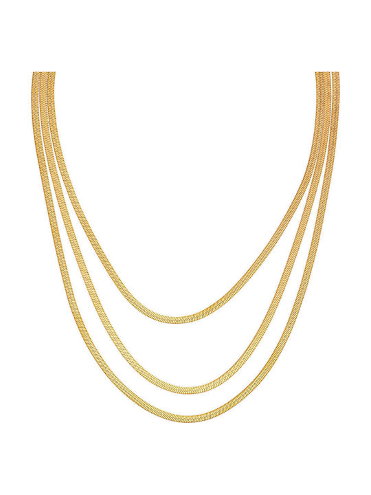 Excite-Fashion Triple Necklace with Snake Design Made of Gold Plated Steel