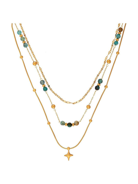 Excite-Fashion Triple Necklace Made of Gold Plated Steel