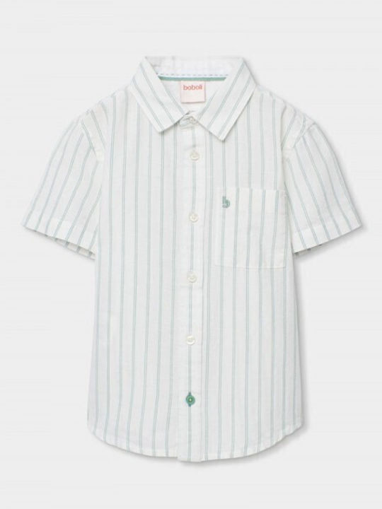 Παιδικό Ριγέ Πουκάμισο Κοντομάνικο Λινό Pistachio Shirt