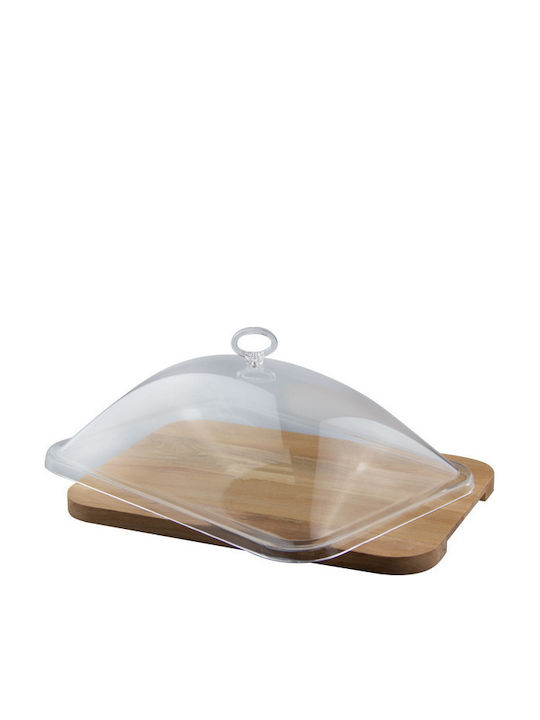 Raki Tavă Pentru Prăjituri Din Lemn Cu Capac Maro 34.5x24.5x20cm