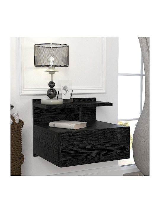 Wall-Mounted Bedside Table Mislina Wooden Black 40x33.2x32cm