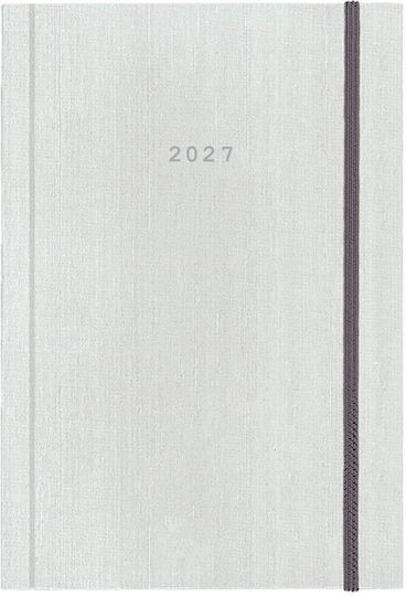 536704 Next Tagebuch 2027 Stoff Täglich Deckel Weiß Gummi 14x21cm Druckmöglichkeit