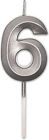 Prestige Silver Metal Candle 9 Cm Number 6