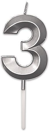 Geburtstagskerzen Prestige Silber Metall 9 Cm Nummer 3