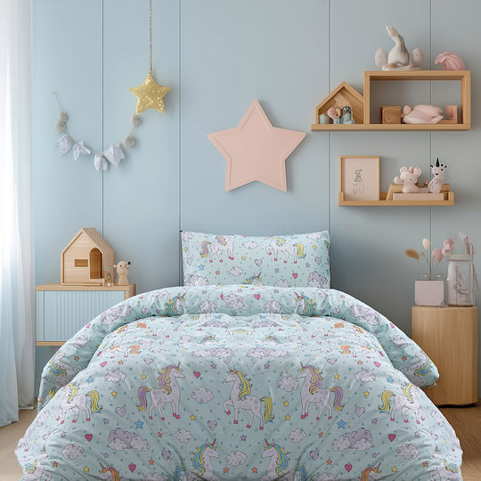 Beauty Home Σετ Παιδικό Κουβερλί Μονό με Μαξιλαροθήκη Art Μέντα 160x230εκ.