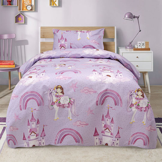 Lino Home Σετ Παιδικό Πάπλωμα Μονό με Μαξιλαροθήκη Λιλά 160x240εκ.