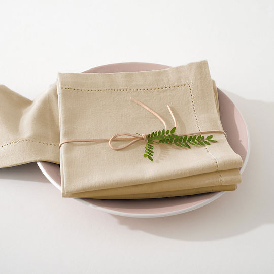 Kitchen Towel 100% Cotton In Beige Colour 40x40cm 4 Pieces