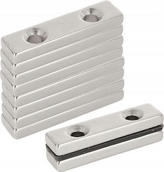 Set 10 Magneți Rectangulari Neodim Cu 2 Orificii Fixare Cu Șurub 40 X 10 X 4 Mm Argintiu