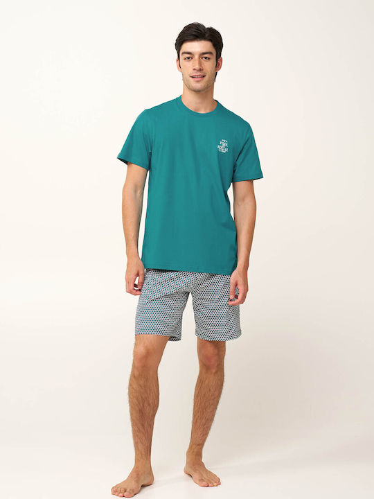 Vamp Sommer Herrenpyjama Baumwollene Aqua Bay