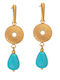 Excite-Fashion Dangle Steel Gold Plated Earrings with Turquoise Stones