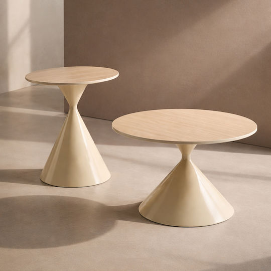 Masă Laterală Rotundă Mese De Cafea Knot Crem 2 Buc M70xL70xÎ40cm