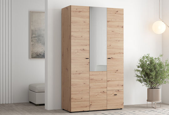 Nevis Τρίφυλλη Ντουλάπα με Καθρέπτη 117x51.5x207.5cm Natural
