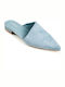 Suede Mules With Low Heel In Light Blue Colour