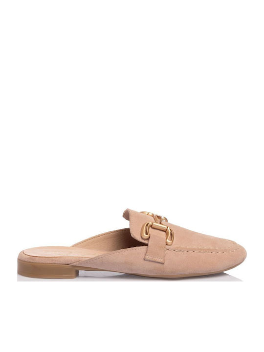 Sante Leather Mules with Low Heel in Pink Colour