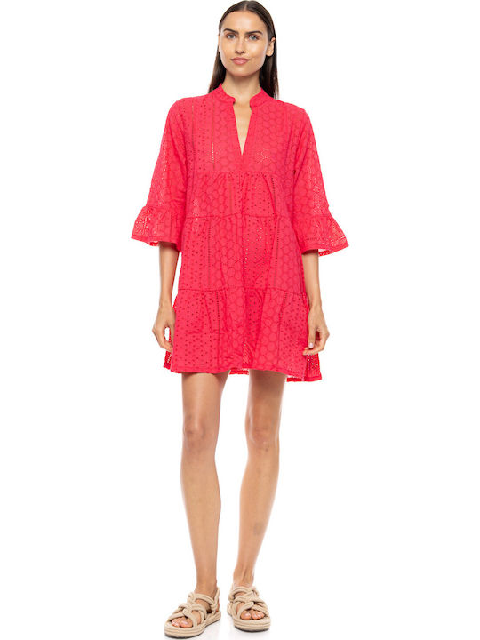 Pink Label Γυναικείο Καφτάνι Παραλίας Coral
