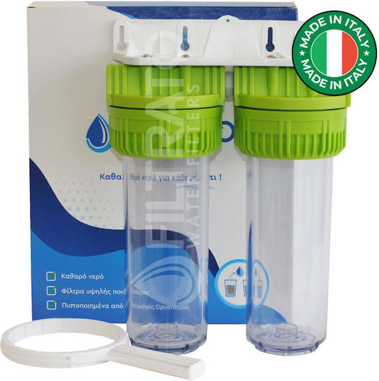 Double Central Water Filtration System Water Filter 10" Acqua Brevetti 3 Pieces 1" Flow