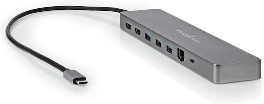 Nedis USB-Hub 10-in-1 USB-C Zu Rj45 3usb-a Buchse 3.5mm 2usb-c 2hdmi 0,4m Anthrazitgrau