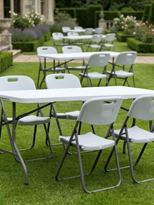Plastic Outdoor Catering Table Foldable with Metal Frame Capri Ice White 152x70x74cm