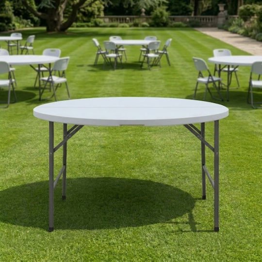 Πλαστικό Τραπέζι Catering Εξωτερικού Χώρου Πτυσσόμενο με Μεταλλικό Σκελετό Capri Λευκό Του Πάγου 152x152x74εκ.