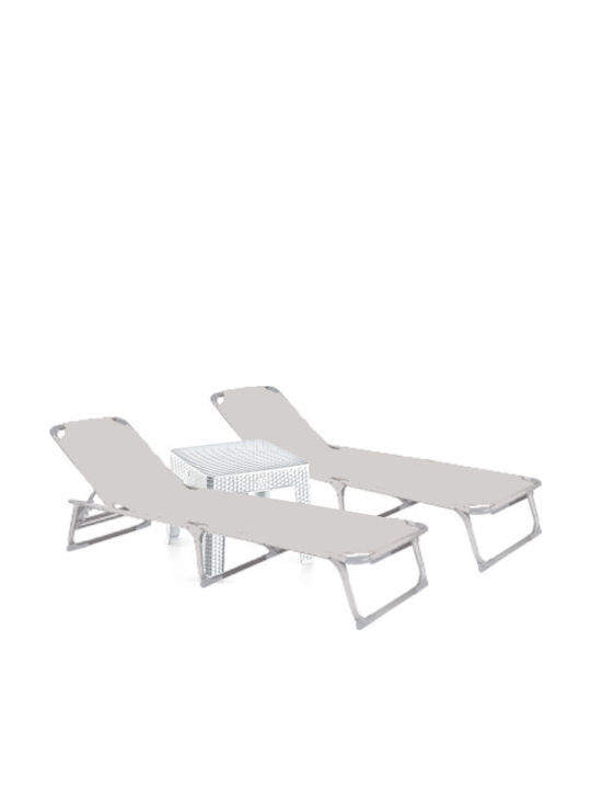Șezlong Plastic Gri Cu Masă Set 2 Buc 188x56cm