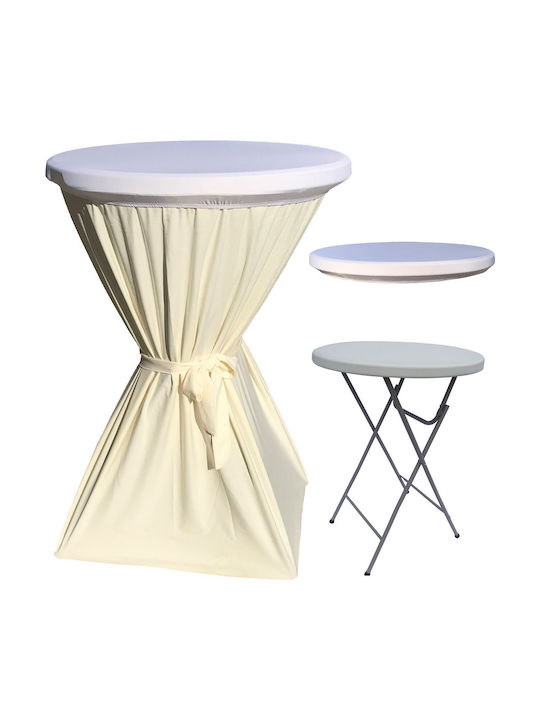 Masa Plastic Catering Pentru Spații Mici Exterioare Pliabilă Cu Ramă Metalică Ecru 80x80x110cm