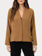 Women's Blouse Long Sleeve with V-Neck Brown