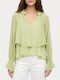 Women's Summer Blouse with V-Neckline Green Mint