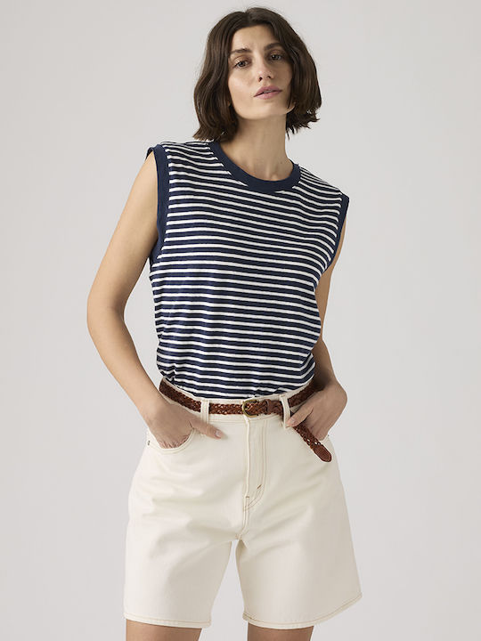 Boxy Γυναικεία Μπλούζα Αμάνικη Ριγέ Peacoat Egret Navy Blue