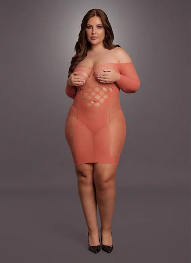 Le Désir Rotes Minikleid Mit Öffnungen Langärmliges Netz Minikleid Queen Size