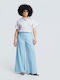 Women's Pantaloons with Rubber Band in Loose Fit Striped Light Blue