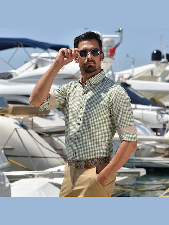 Long Sleeve Shirt in Regular Fit Checked Olive