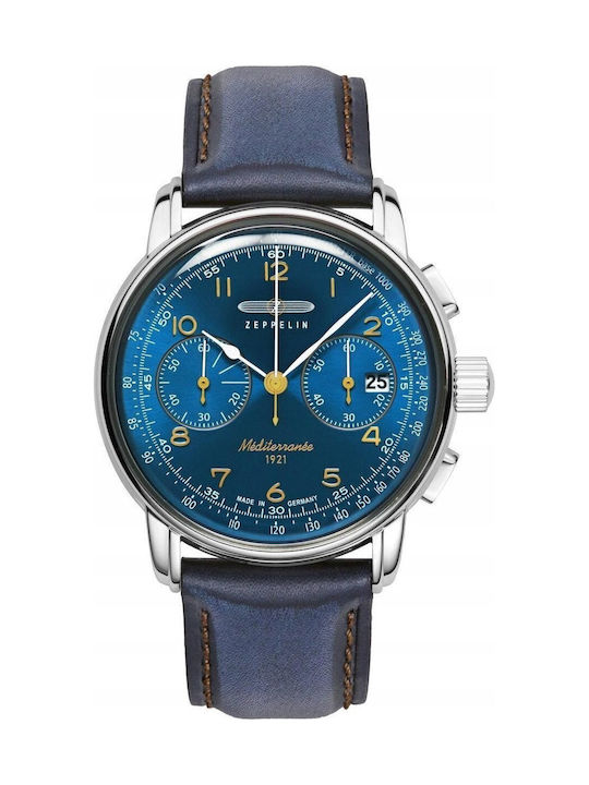 Ανδρικό Ρολόι 42mm Μπαταρίας με Μπλε Δερμάτινο Λουράκι