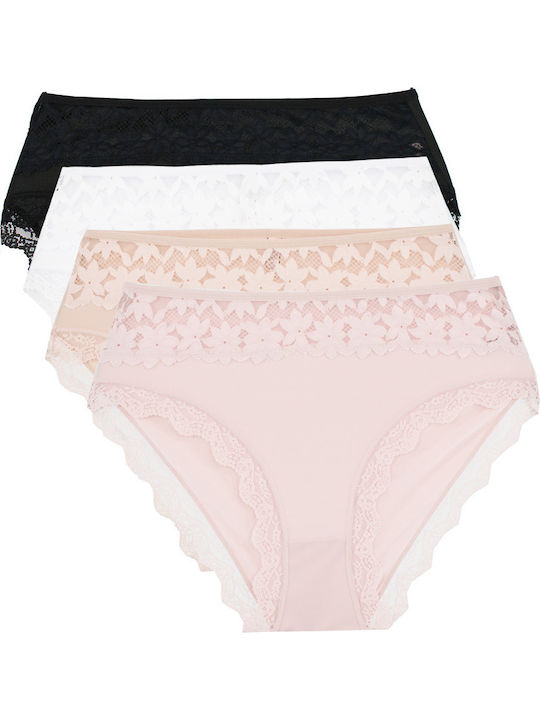 Slip Pentru Femei Talie Înaltă MultiPack Cu Dantelă Multicolore 4 Pack Plus Size