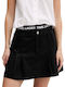 Denim Pleated High Waist Black Skirt