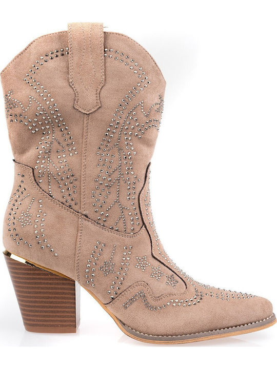 Fshoes Suede Γυναικεία Μποτάκια με Μεσαίο Τακού...