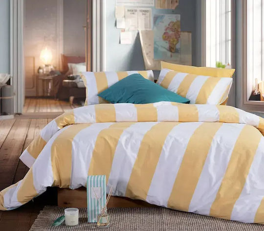 Nef-Nef Homeware Casual King Size Bed Sheets Set With Rubber Hugger 270x270+35cm Yellow 4 Pieces