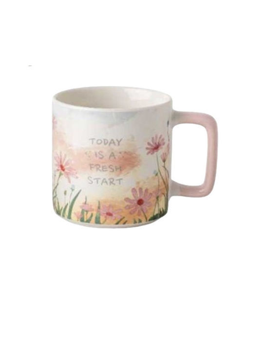 Marva Flowers Κούπα από Πορσελάνη Ροζ 350ml