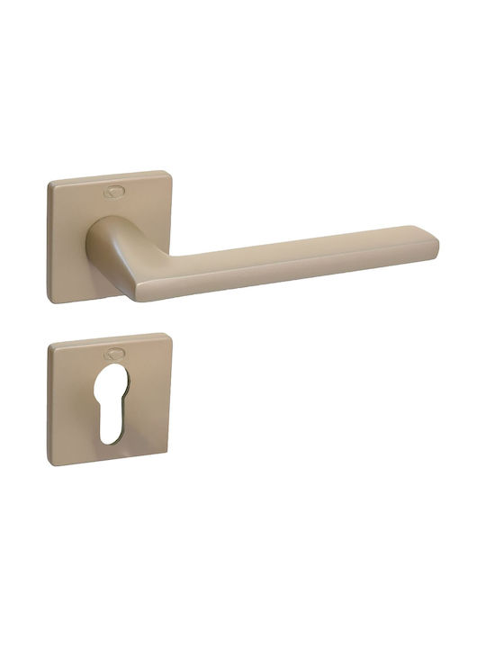 Convex Middle Door Lever With Rosette Single Pair Satin Nickel