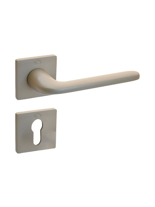 Convex Middle Door Lever With Rosette Single Pair Satin Nickel
