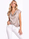 Women's Satin Sleeveless Drape Blouse Beige
