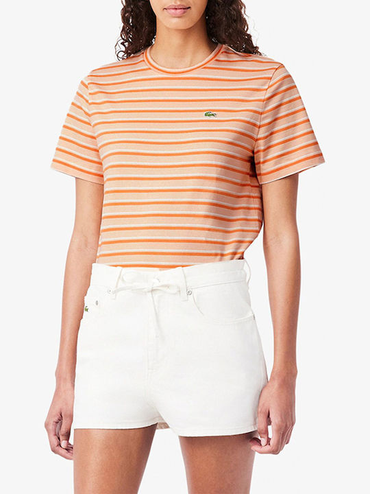 Lacoste Women's Striped T-shirt Coral