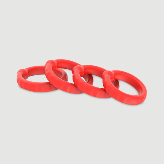 Σετ 4 Δαχτυλίδια Πέους Σιλικόνης 4 Ringer Soft Silicone Cock Ring Set Κόκκινο