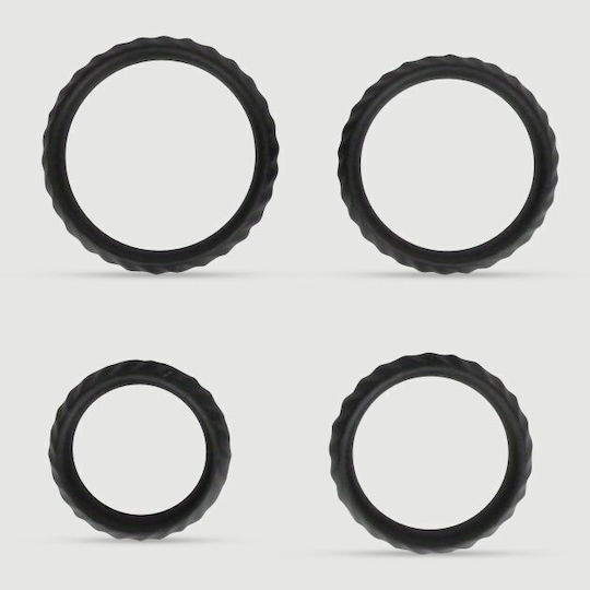 Set Cock Rings Flexible Silicone Liquid Silicone Flexible Cock Ring Set Ribs Black