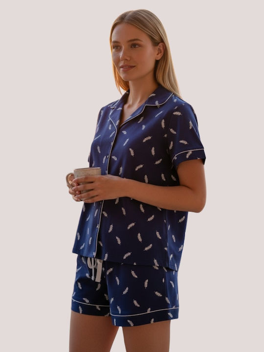 Muydemi Summer Women's Pajama Set Cotton Blue